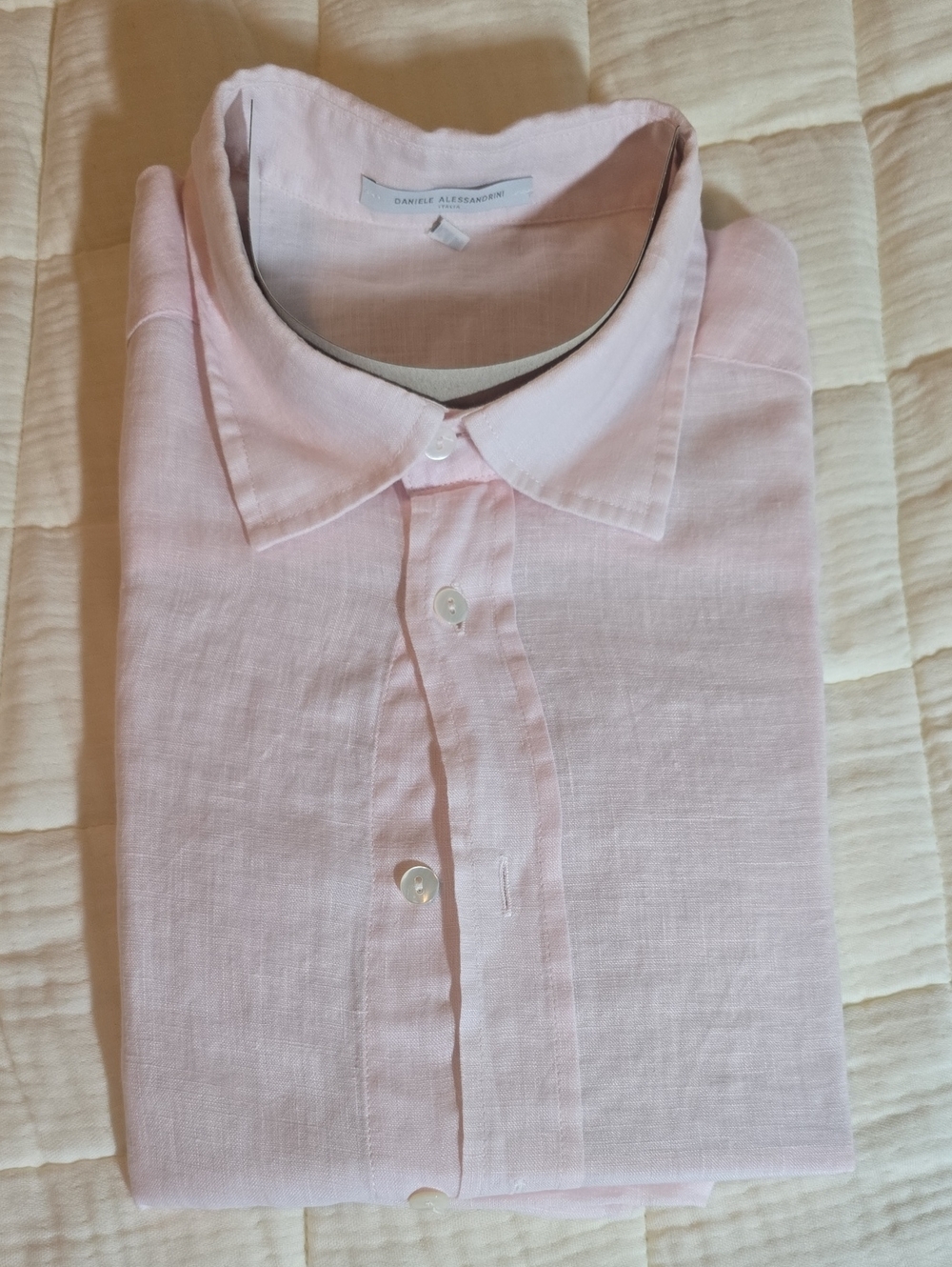 Daniele Alessandrini Pale Pink Linen Button-Down Shirt Made In Italy